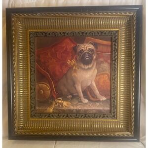 Vintage Pampered Pug Framed Art Print Dog Portrait Gold Ornate Frame AM545